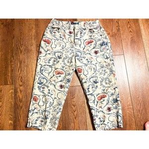 Ralph‎ Lauren Womens Floral Capri Cropped Pants Size 6 Linen Cotton Lightweight
